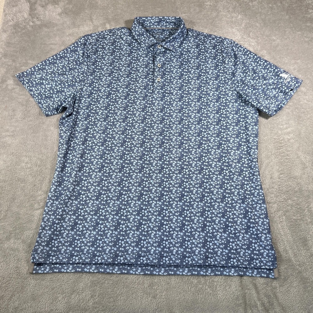 johnnie-O Golf Polo Shirt Mens XL‎ Blue AOP Floral Performance Stretch Brand